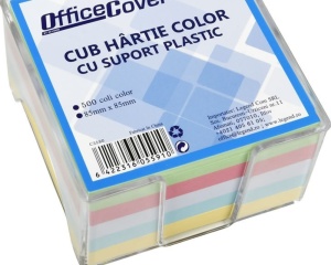 Cub de hartie colorata OFFICE COVER, 8,5 x 8,5 cm, 500 coli, cu suport din plastic