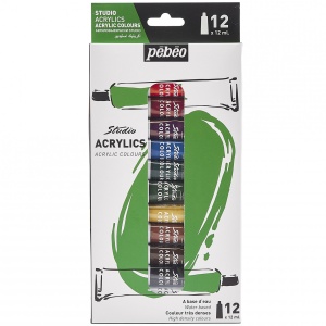 Set 12 culori acrilice Pebeo Studio, 12 ml, pentru pictura si amestecuri cromatice, 668700