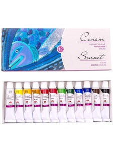 Set 12 culori acrilice Sonnet, 10 ml, pentru studiu si pictura, 2841095