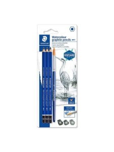 Set 3 creioane grafit acuarelabil + pensula Mars Lumograph 100A SBK4 Staedtler
