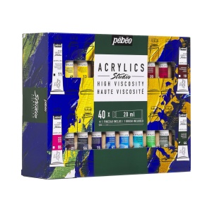 Set 40x20ml culori acrilice Pebeo Studio acrylics + 1 pensula cadou 833446