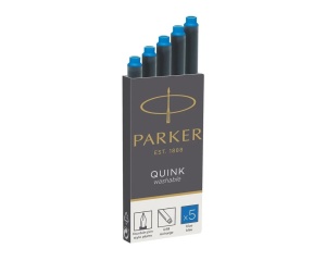 Set 5 cartuse lungi cu cerneala albastru deschis lavabila, rezerve pentru stilou, Quink, Parker, S1950383