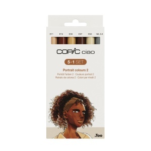 Set 5 markere cu cerneala pe baza de alcool + 1 Multiliner negru 0,3 mm, Copic Ciao Portrait Colours 2, 22075553