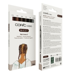 Set 5 markere cu cerneala pe baza de alcool + 1 Multiliner negru 0,3 mm, Copic Ciao Hair Tones 2, 22075573 - Img 2