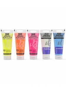 Set 5 x 100 ml culori acrilice Fluorescente si Fosforescente Studio + marker cadou Pebeo 831602