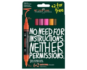Set 6+2 markere acrilice Multimark tonuri calde blister Faber-Castell FC186019