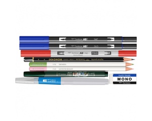 Set 9 piese pentru urban sketching cu markere, creioane si accesorii, Tombow, URBAN-SET
