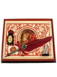Set caligrafie Toc cu pana, Tus si Suport metalic pentru toc Romantic Rubinato 2020/10/1