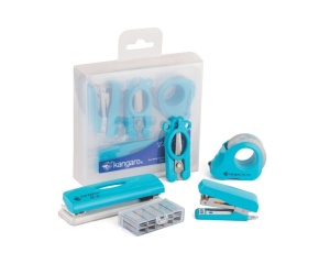 Set de birou Kangaro DE-Mini-10, capsator, perforator, capse, dispenser, banda adeziva si foarfeca