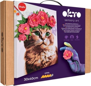 Set Pictura si Modelare 3D cu Argila Usoara 30x40 cm Pisica cu Coroana de Flori Okto 30010