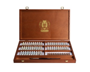 Set profesional pentru pictura in acuarela HORADAM Supergranulation Schmincke, 50 culori in tuburi de 5 ml, cutie de lemn, cod 74661097