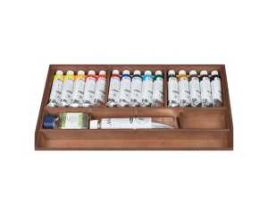 Set profesional pentru pictura in ulei Norma Professional Schmincke, 15 culori x 35 ml + alb 120 ml, cu accesorii, in cutie de lemn, cod 71115097