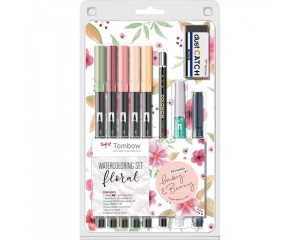 Set Watercoloring Floral cu 5 markere acuarelabile si accesorii, Tombow, TB-WCS-FL
