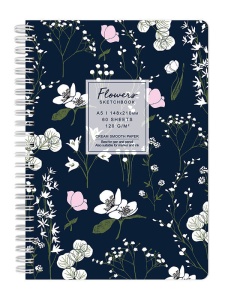 Sketchbook cu spira Flowers negru 120g/mp, 60 file Drasca