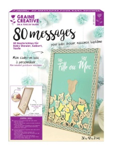 Suport lemn 80 mesaje Baby Shower Graine Creative, 30 x 42 x 2 cm, cod 101373