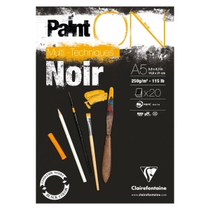 Bloc Mix Media Clairefontaine Paint'ON Black, 20 file, 250g/mp