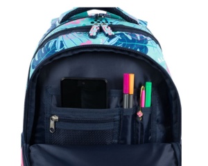 Ghiozdan Stitch St. Majewski, 40 cm, 4 compartimente, albastru cu verde, cod 683091