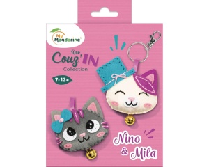 Kit de cusut pentru copii Little Couz’in Nino & Mila Duo Cat – set creativ brelocuri pisici Mandarine KC187C