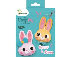 Kit de cusut pentru copii Little Couz’in Oscar & Luna Duo Rabbit set creativ brelocuri iepurasi Mandarine KC188C