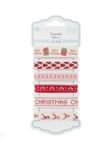 Panglica decorativa din bumbac Craciun stil scandinav, set 6 x 2 m Dp Craft DPTA-081
