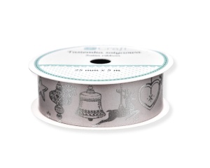 Rola Panglica din Satin Bej Model Craciun 5mx25mm DPTA-109 Dp Craft