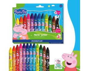 Set 12 creioane cerate jumbo Staedtler Noris Junior Peppa, format hexagonal pentru colorare usoara, ST-224-C12-L1