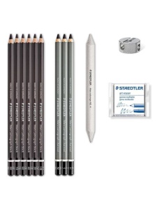 Set 12 piese carbune Mars Lumograph Staedtler 61100C