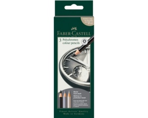 Set 3 creioane colorate in tonuri de gri, Clock 2026, Polychromos, Faber-Castell