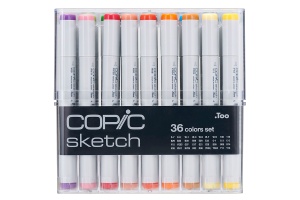 Set 36 markere reincarcabile cu cerneala pe baza de alcool, cu culori de baza si tonuri de gri, Copic Sketch Basic Colors, 21075158