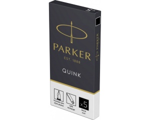 Set 5 cartuse lungi cu cerneala neagra permanenta, rezerve pentru stilou, Quink, Parker, 1950402/1950382