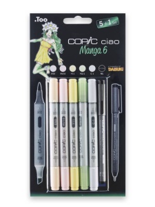Set 5 markere cu cerneala pe baza de alcool + 1 Multiliner 0,3 mm, Copic Ciao Manga 6, 22075563