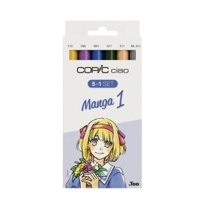 Set 5 markere cu cerneala pe baza de alcool + 1 Multiliner 0,3 mm, Copic Ciao Manga 1, 22075556