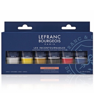 Set 6 culori acrilice fine Lefranc & Bourgeois, 20 ml, pentru amestecuri cromatice si textura, 300342