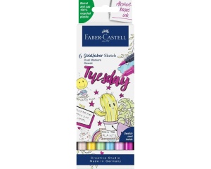 Set 6 markere kawaii profesionale pe baza de alcool 2 capete Goldfaber Faber-Castell FC164811