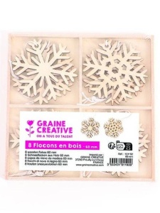 Set 8 fulgi de zapada lemn 60mm Graine Creative 101192