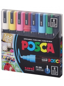 Set 8 markere PC-5M 1.8-2.5 mm culori de baza Uni Posca M1486