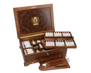 Set profesional pentru pictura in ulei MUSSINI Schmincke, 37 culori x 35 ml + accesorii, in cutie de lemn, cod 70151097