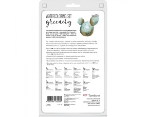 Set Watercoloring Greenery cu 5 markere acuarelabile si accesorii, Tombow, TB-WCS-GR