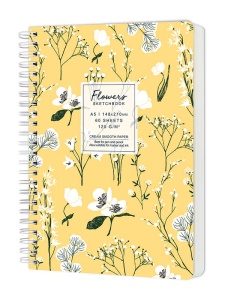 Sketchbook cu spira Flowers galben 120g/mp, 60 file Drasca