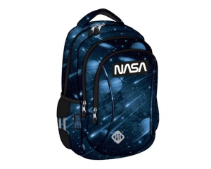 Ghiozdan St. Right Planets St. Majewski, 39 cm, 3 compartimente, negru cu albastru, cod 683893