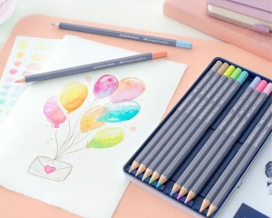 Set 12 creioane pastel acuarelabile Goldfaber Creative Studio cutie metal Faber Castell 114622