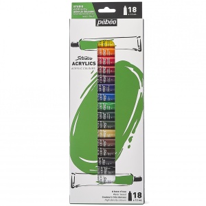 Set 18 x 12 ml culori acrilice, cu vascozitate ridicata si finisaj mat-satinat, Pebeo Studio Acrylics, 668710