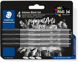 Set 4 linere Pigment Arts Pen Intense Black, cutie metalica, 37-BK4-99, Staedtler