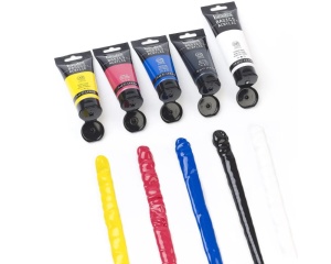 Set 5 culori acrilice Liquitex Basics, 4 x 75 ml + Titanium White 118 ml, pentru amestecuri cromatice, 3699406
