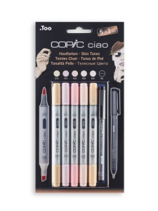 Set 5 markere cu cerneala pe baza de alcool + 1 Multiliner 0,3 mm, Copic Ciao Skin Tones Manga, 22075552