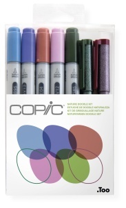 Set 5 markere cu cerneala pe baza de alcool + 2 Multilinere 0,3 mm, Copic Ciao Doodle Kit Nature, 22075672