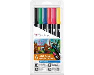 Set 6 markere Dual Brush, Primary Colours, Tombow, TB-ABT-6P-1