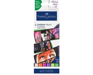 Set 6 markere graphic novel profesionale pe baza de alcool 2 capete Goldfaber Faber-Castell FC164810