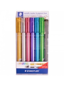 Set 6 markere metalice + liner gratis Staedtler 8323-SWP6P