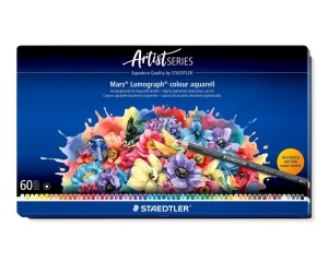 Set 60 creioane colorate acuarelabile Mars Artist, cutie metalica, 104-M60, Staedtler